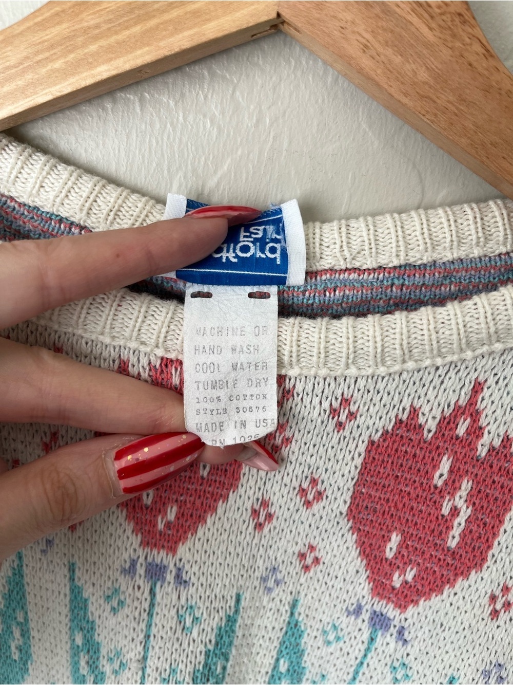 Vintage 80s Bedford Fair Tulip Floral Pastel Knit Cotton Made in USA Sweater - Picture 5 of 7